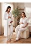 New Season Ecru Piping Summer Full Buttoned Design Short Sleeve 100% Cotton Maternity Pajama Set - 2