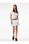 Lace Detailed U-Neck Short Balloon Sleeve Crop Blouse