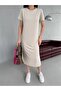 Women's Crew Neck Short Sleeve Side Slit Midi Dress - 3