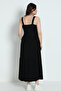 Black Women's Maxi Length Buttoned Pocketed Viscose Lycra Dress - 5