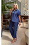 Women's Plus Size Shirt Collar Short Sleeve Loose Cut Textured Linen Tracksuit Set 28003 - 2