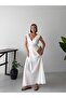 Women's White V-Neck Shoulder Ruffle Detailed Maxi Dress Get26365 - 3