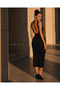 Women's Black Off-The-Shoulder Backless Ribbed Bodycon Midi Dress - 5