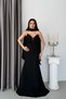 Black Strapless Lace Corset Detailed Fish Model Evening Dress with Scarf