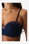 Women Lotus Broidery Navy Strapless Wired Bra - 3