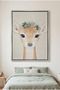 Boho Deer Kids Wall Art | Portrait Framed Canvas Print | Luxury Modern Decor for Kids Room