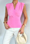 Pink Women's Padded Shoulder Double Breasted Collar Blouse - 2
