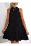 Women's Off-Shoulder Halter Neck Ruffle Detailed Short Sandy Dress - 4
