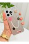 iPhone 14 Pro Max Stone Case with Pearl Necklace Detail, Marble Effect 3D Heart and Motif Charm Cover - 3