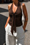 Halter Neck Halter Top Blouse with Belt Detail - 3