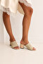Heels 2641 - Textured Wide Band Beige Straw Women's Heels - 6