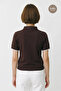 Polo Collar Front Buttoned Lace Trim Slim Knitwear Blouse - 5