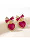 The Star of Combinations! Burgundy Color Bow Heart Earrings - Tarnish Resistant Gold Steel Jewelry - 5