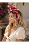 Orange Fuchsia Geometric Patterned Threaded Hair Bandana |   Shapeable Bohemian Women's Hair Accessory - 2