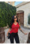 Red Sequined Openwork Knitwear Blouse - 2