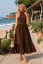 Women's Stand Collar Sleeveless Midi Dress with Flounce Detail Cm26El00431 - 3