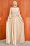 Beige Stone Embroidered Bustier Evening Dress
