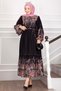 Floral Pattern Half Button Dress Black - 4
