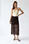 2171 Women's Transparent Lined Layered Lace Midi Skirt Brown