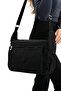 Women's Black Shoulder Bag, Multi-Compartment Strap Crossbody Bag, Lightweight Original Crinkle Waterproof Fabric, 33X23X12Cm