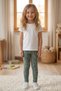 Girls' Leggings Green Background White Floral Pattern Stretchy Fabric 100% Cotton Leggings Cotton Casual Leggings 2-13 Years - 3