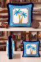 Palm Tree Mediterranean Blue Mosaic Fringed Pillowcase - Tropical Bohemian Navy Blue Tassel Throw Pillow Cover - 6