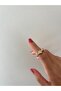 Two Ball Stones Gold Steel Joint Ring - 3