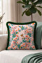 Floral Spring Botanical Fringe Pillowcase-Romantic Bohemian Green Black Tassel Throw Pillow Cover with Birds - 3