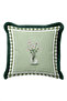 Daisy Floral Plaid Fringed Pillowcase - Spring Themed Green Cream Black Tassel Throw Pillow Cover - 2