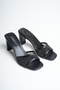 Black Tulle Striped Block Heeled Slippers - 5