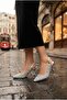 133-440 Stone Embellished 7 cm Heel Height Open Back Women's Shoes - 6