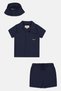 Kids Boy 3 Pieces Brand Logo Shirt And Shorts With Hat Set, Navy - 2