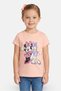 Kids Girl Crew Neck Short Sleeve Mickey Minnie Print T-Shirt, Peach