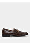 Brown Croc Textured Bit Loafers