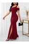 Women's Off-The-Shoulder Strap Slit Detailed Long Imported Crepe Dress - 4