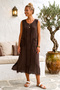 Brown Pool Collar Sleeveless Double Pocket Washable Dirty Stitched Casual Muslin Long Woven Dress 120 62 - 3