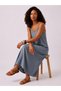 Women's Gray Modal Fabric V-Neck Strap Dress - 2