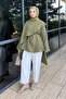 Muslin Shawl Lace-Up Blouse - Khaki - 4