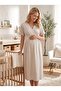 New Season Beige Short Sleeve Breastfeeding-Friendly Design Summer 100% Cotton Stylish Maternity Nightgown