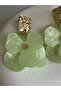 Gold Color Light Green Flower Earrings (6 cm) - 2