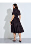 Brown Shirt Midi Dress With Tie-Belt - 5
