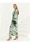 Green Printed Maxi Dress With Faux Feather Trim - 4