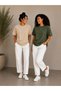 Set of 2 Beige-Khaki Oversize Women's T-Shirts - Crew Neck Cotton T-Shirt