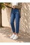 Women's Dark Blue High Waist Mom Fit Ripped Detailed Denim Jean Trousers - 4