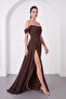 Women's Brown Off-Shoulder Long Chiffon Evening Dress with Side Slits - 2