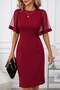 Women's Short Sleeve Crew Neck Midi Imported Crepe Dress