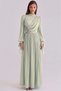 Yoryo Silk Hijab Evening Dress with Pleated and Stone Brooch Detail Mi̇nt 1244