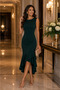Nighttime Elegance |   Women's Sleeveless Asymmetrical Flounce Midi Crepe Event Dress - 3