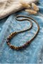 Handmade Navy Blue Patterned Glass Beads and Antique Brass Ball Detailed Special Design Necklace - 2