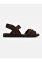 Single Buckle Ribbed Women's Sandals Brown - 2